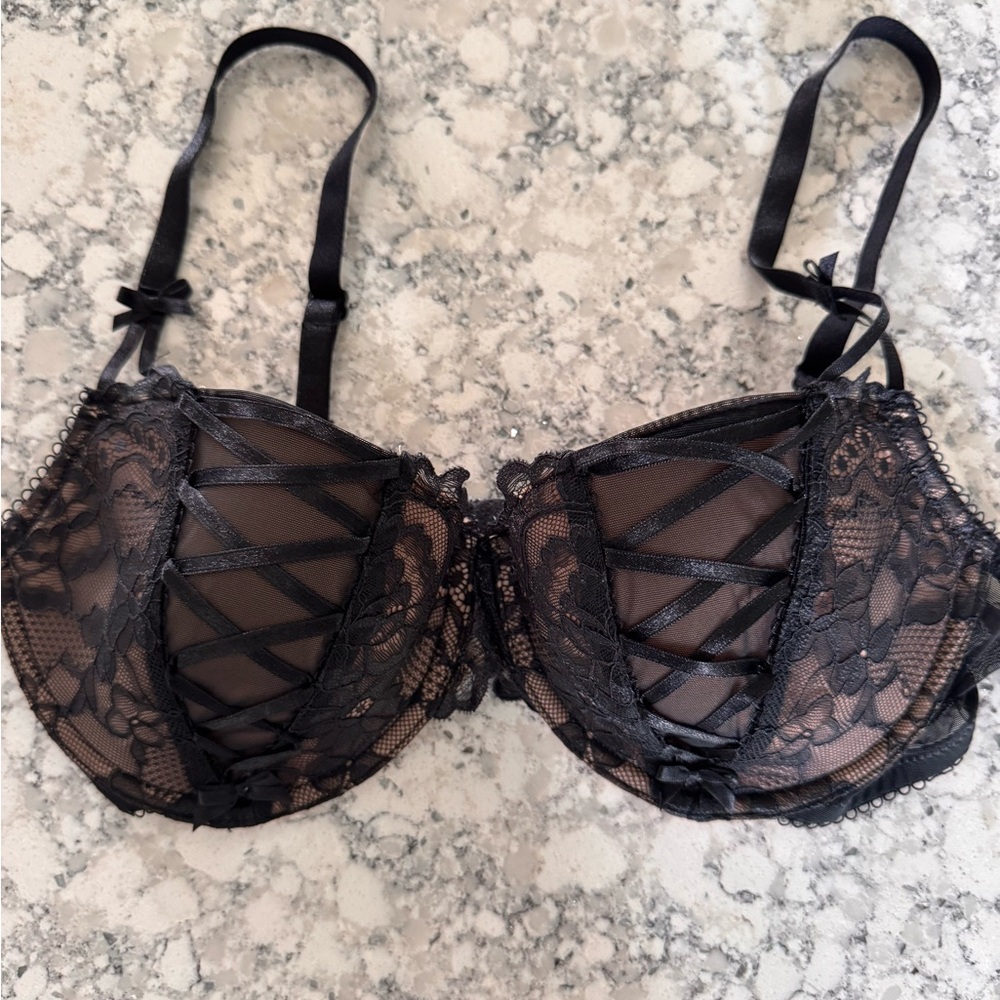 Adore Me Black Lace Underwire Bra and Panty Set 34DD/M - Picture 2 of 6